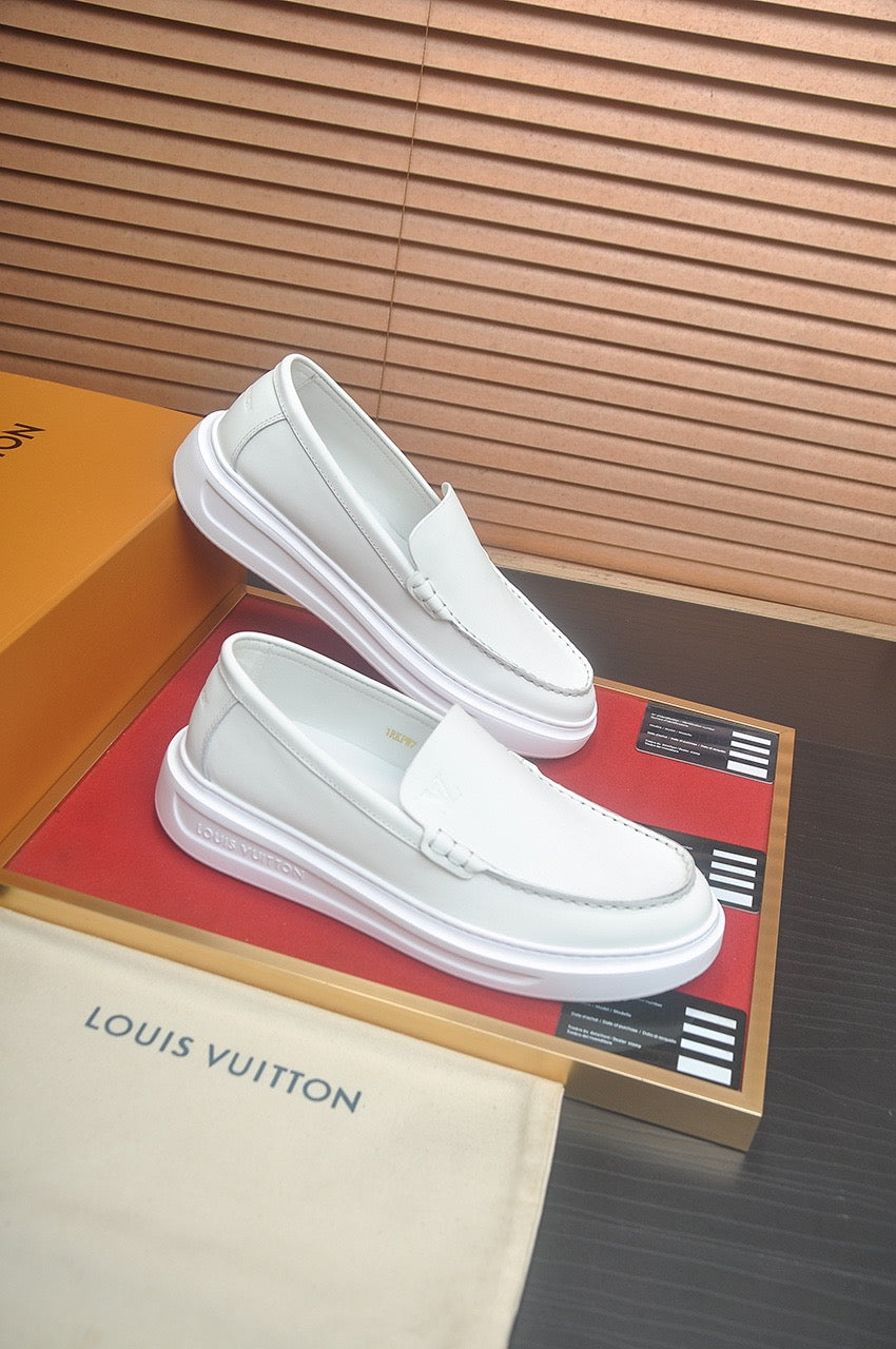 Suede or Leather Slip-On Loafers with Cushioned Platform Sole